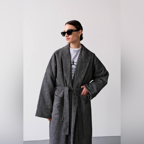 Oversized Grey wrap long kimono coat - Picture 1 of 8